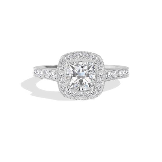 Kissenförmiger Diamant-Designer-Halo-Schulter-Set-Ring