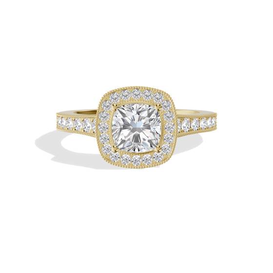 Kissenförmiger Diamant-Designer-Halo-Schulter-Set-Ring