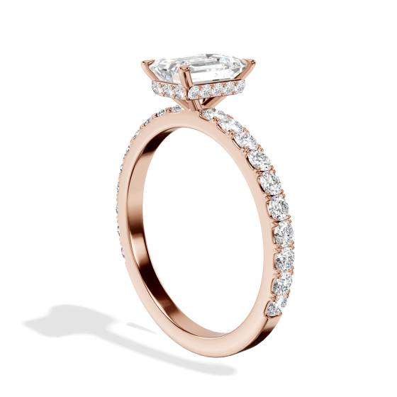Smaragd-Diamant-Ring mit verstecktem Halo-Schulterteil