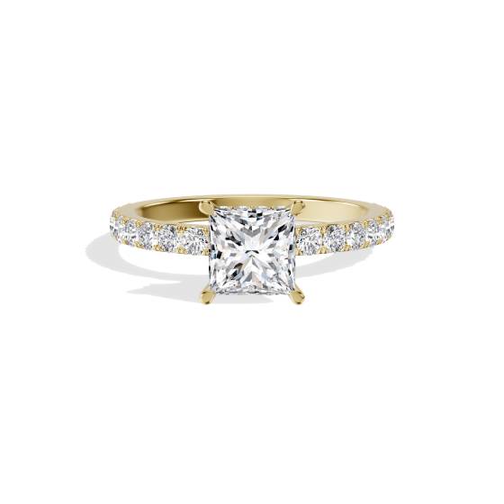 Prinzessinnen-Diamant-Ring mit verstecktem Halo-Schulterteil