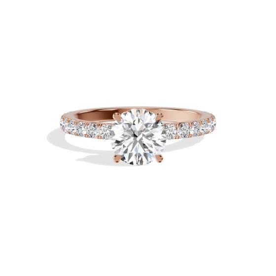 Ring mit rundem Diamanten, tief gefasst, verdecktem Halo und Schulterfassung