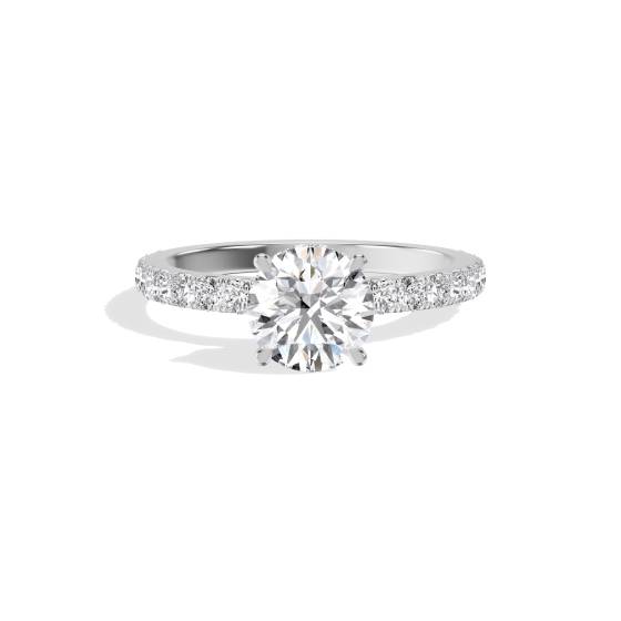 Ring mit rundem Diamanten, tief gefasst, verdecktem Halo und Schulterfassung