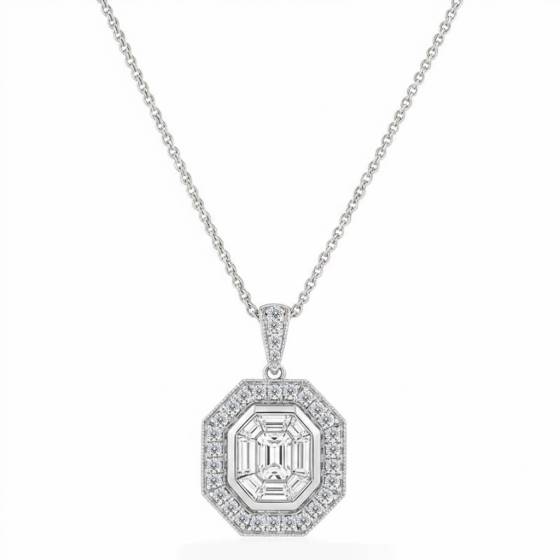 Cluster Round and Baguette Diamond Designer Pendant