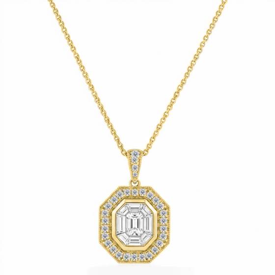 Cluster Round and Baguette Diamond Designer Pendant