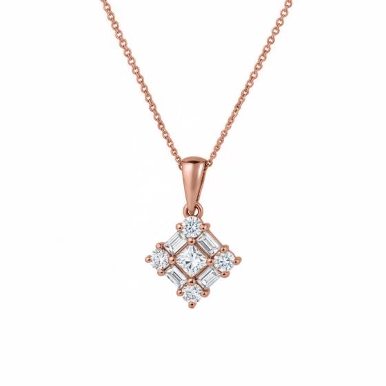 Cluster Princess and Baguette Diamond Designer Pendant
