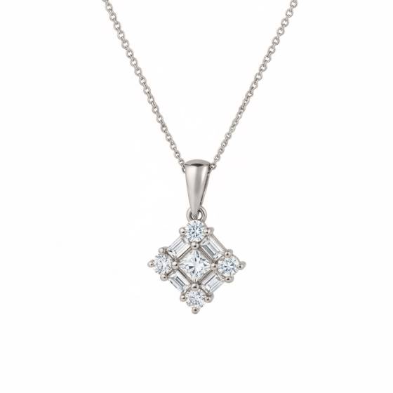 Cluster Princess and Baguette Diamond Designer Pendant