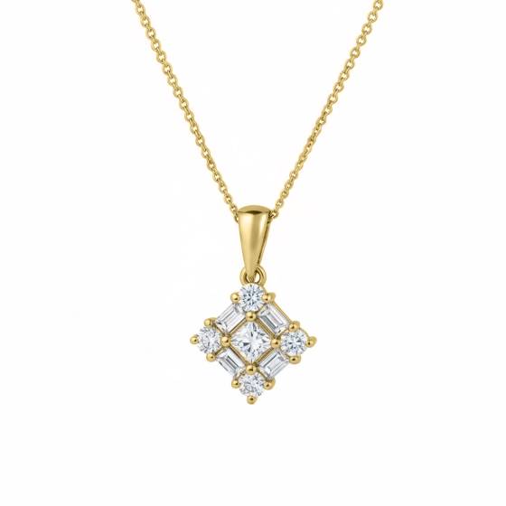 Cluster Princess and Baguette Diamond Designer Pendant