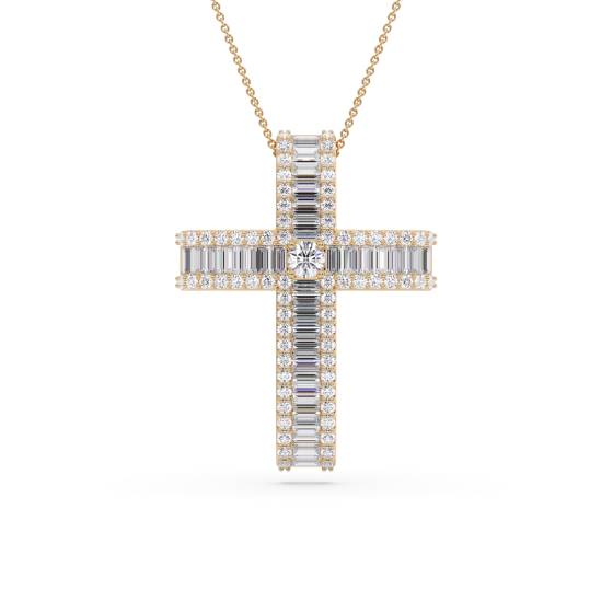 Classic Round and Baguette Diamond Cross Pendant