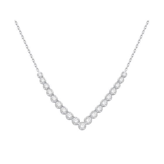 Four Claw Round Diamond V Shape Chain Necklace