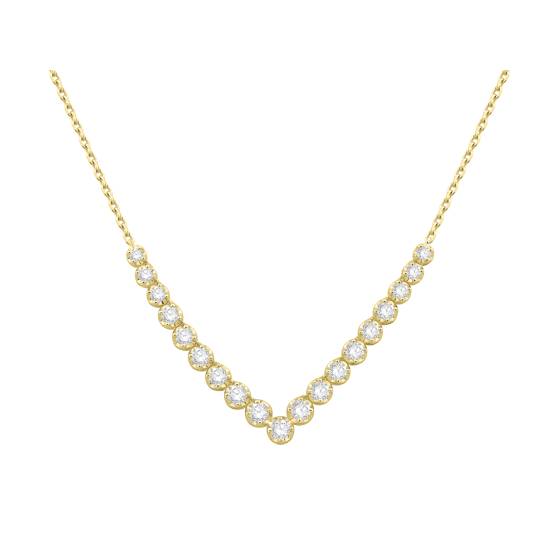 Four Claw Round Diamond V Shape Chain Necklace