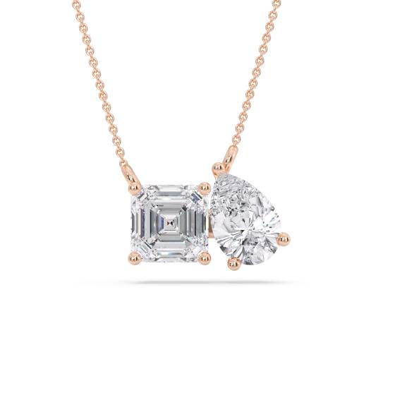 Toi Et Moi Asscher and Pear Diamond Pendant