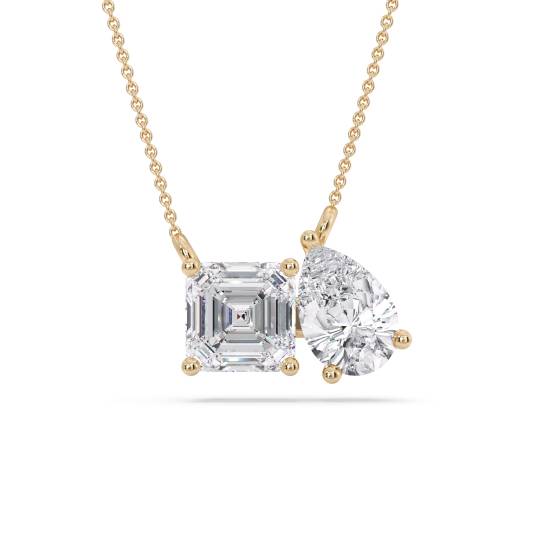 Toi Et Moi Asscher and Pear Diamond Pendant