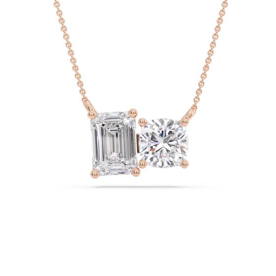 Toi Et Moi Emerald and Cushion Diamond Pendant