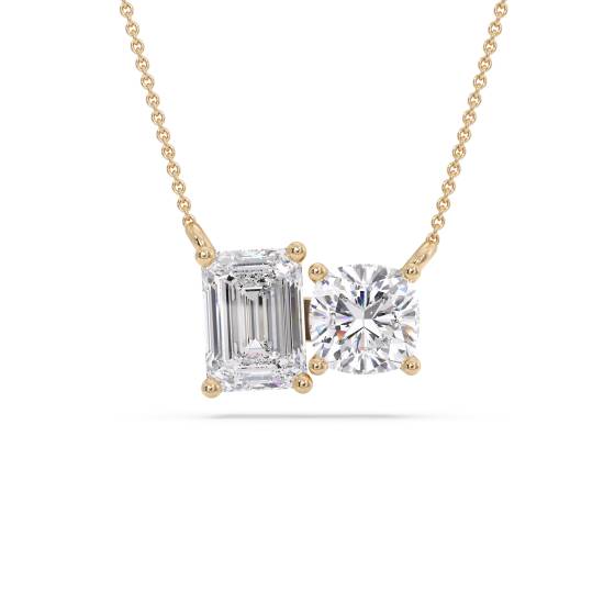 Toi Et Moi Emerald and Cushion Diamond Pendant