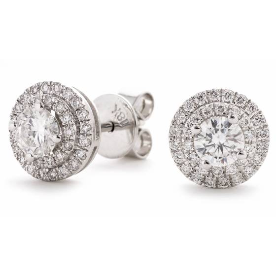 Klassische Ohrringe mit doppeltem Halo und runden Diamanten (0,75 ct).
