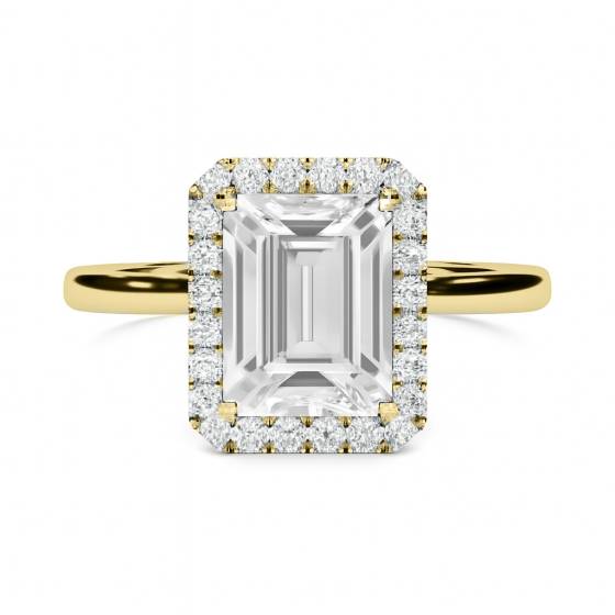 Smaragd-Diamant-Ring mit einzelnem Halo