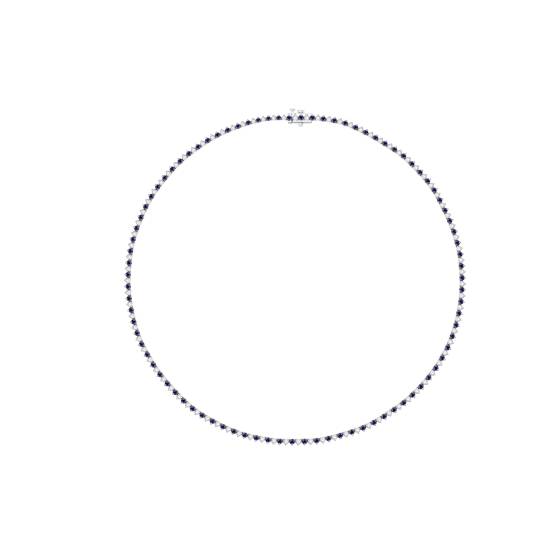 Tennishalskette mit 7 ct rundem blauen Saphir und Diamanten, 3-Krappen-Fassung