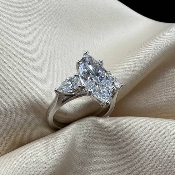 3.72ct VS2/D Lab Grown Marquise Diamond Trilogy Ring in Platinum