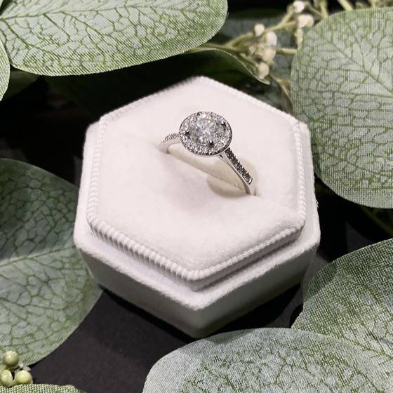 Halo-Ring mit rundem, natürlichem Diamanten (1,25 ct, SI2/F)