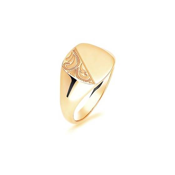 Gents Cushion Patterend Signet Ring in 9k Yellow Gold