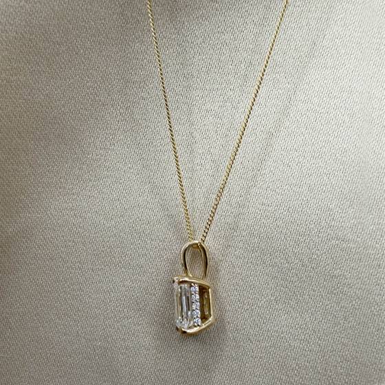 1.60ct VVS2/F Lab Grown Emerald Diamond Hidden Halo Pendant in 9k Yellow Gold
