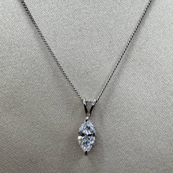 0.55ct VS1/E Lab Grown Marquise Diamond Hidden Halo Pendant in 9k White Gold