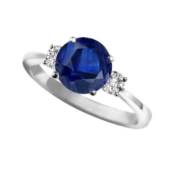 Eleganter Trilogie-Ring mit 1,10 ct SI2/F-G blauem Saphir und natürlichen Diamanten