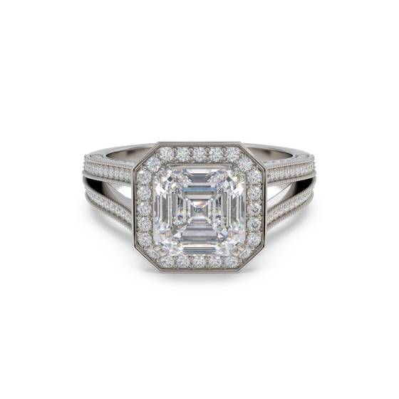 Vintage-Ring mit Asscher-Diamanten und Halo
