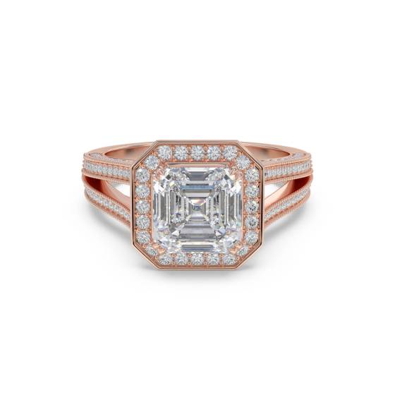 Vintage-Ring mit Asscher-Diamanten und Halo