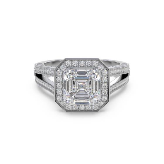 Vintage-Ring mit Asscher-Diamanten und Halo