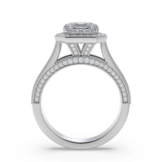 Vintage-Ring mit Asscher-Diamanten und Halo