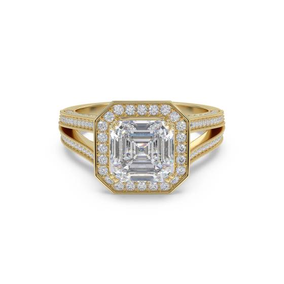 Vintage-Ring mit Asscher-Diamanten und Halo