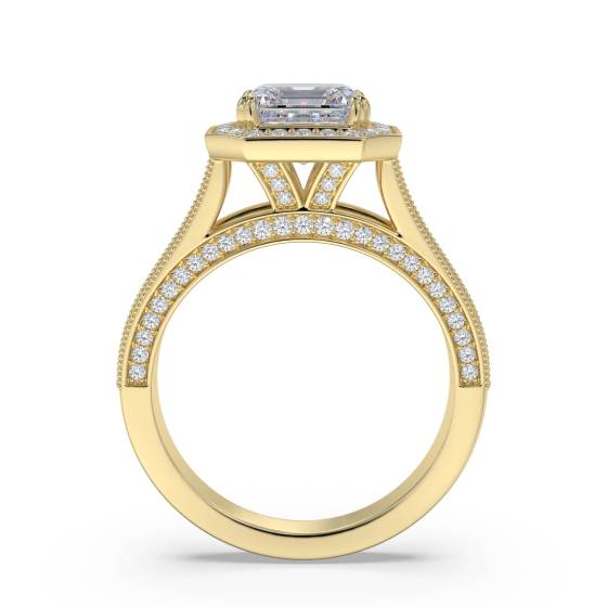 Vintage-Ring mit Asscher-Diamanten und Halo