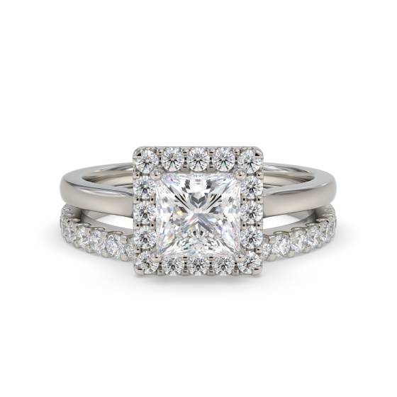 Prinzessinnen-Diamant-Halo-Ring mit passendem Band