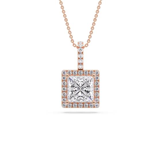 Prinzessin-Diamant-Anhänger mit Halo-Fassung