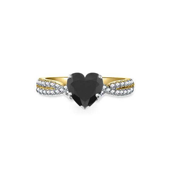 Herzförmiger Ring mit schwarzem Diamanten und doppelter Schulterpartie