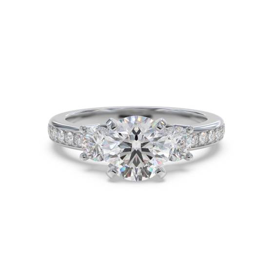 0,75 ct SI2/G Dreistein-Runddiamantring mit Naturdiamanten an den Seiten