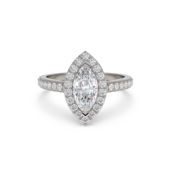 Marquise-Diamant-Ring mit einzelnem Halo-Schulterteil