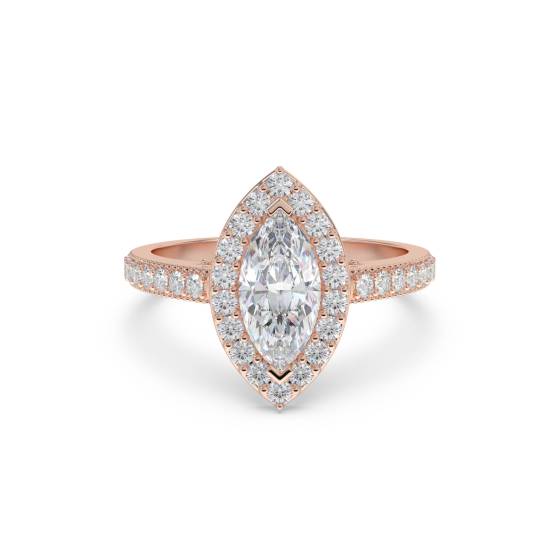 Marquise-Diamant-Ring mit einzelnem Halo-Schulterteil