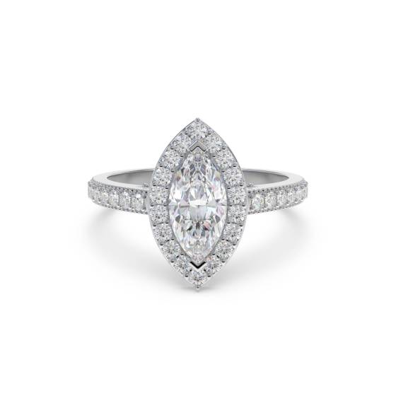 Marquise-Diamant-Ring mit einzelnem Halo-Schulterteil