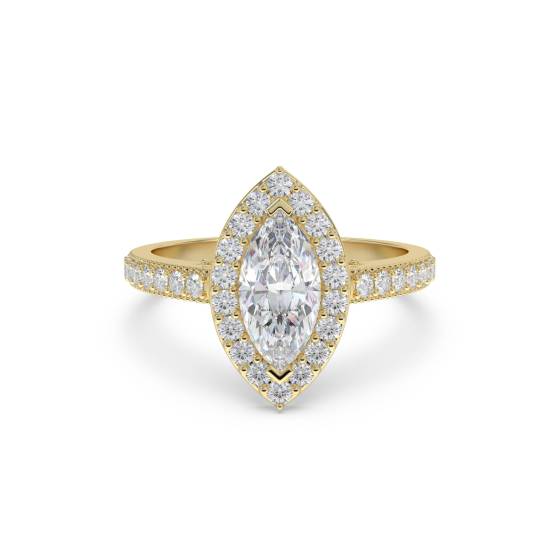 Marquise-Diamant-Ring mit einzelnem Halo-Schulterteil
