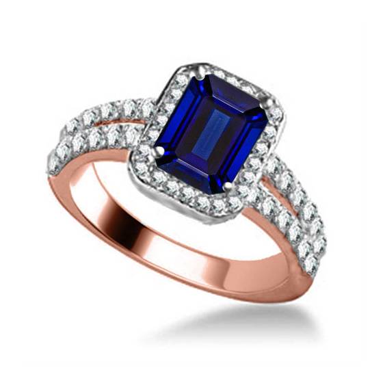 Ring mit smaragdblauem Saphir und Diamanten, einzelnem Halo-Schulterteil