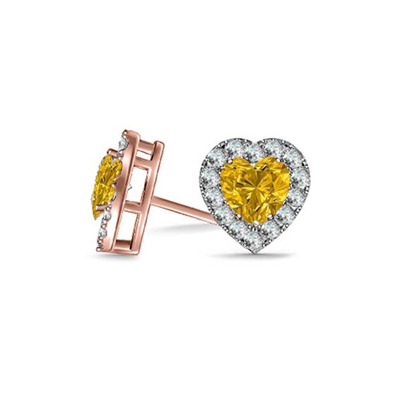 Ohrringe mit gelbem Herz-Diamant-Halo