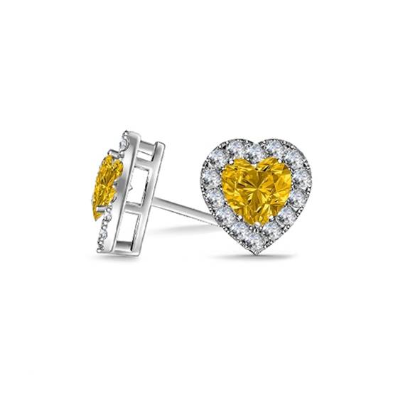 Ohrringe mit gelbem Herz-Diamant-Halo