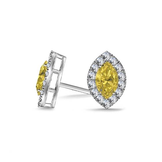 Ohrringe mit gelbem Marquise-Diamanten und Halo-Fassung