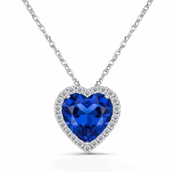 Herzförmiger Anhänger aus blauem Saphir und Diamanten