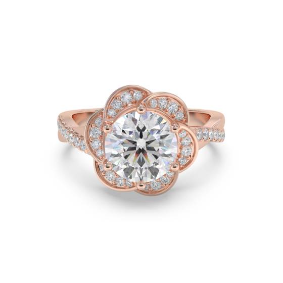 Unendlichkeitsring mit floralem Halo und rundem Diamanten