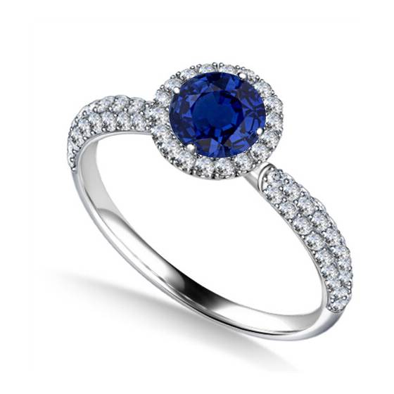 Ring mit rundem, blauem Saphir (1,00 ct, SI2/G) und natürlichen Diamanten