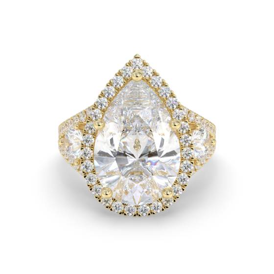 Birnenförmiger Diamant-Ring mit geteilter Schulterpartie