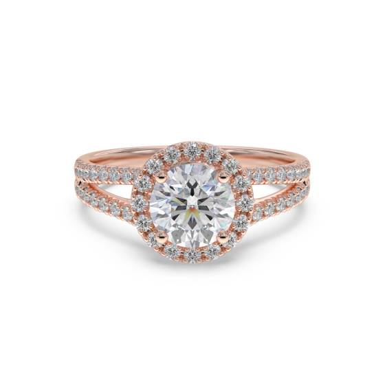Runder Diamantring mit einzelner Halo-Fassung an der Schulter